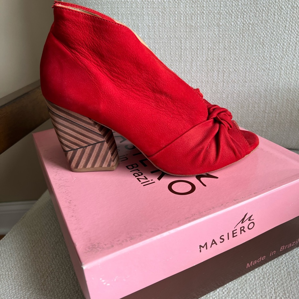 Women's Red Peep-Toe Heels Suede Made in Brazil